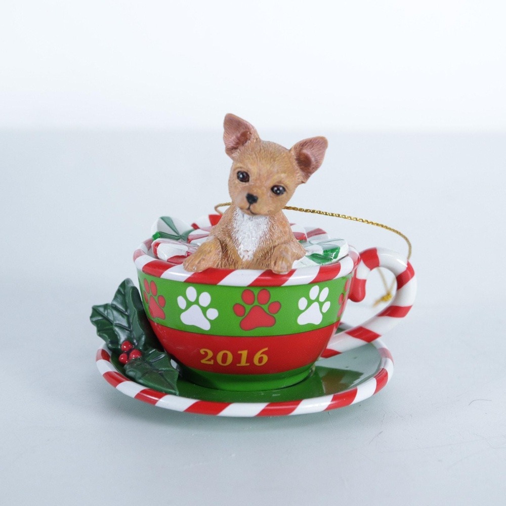 DANBURY MINT 2016 CHIHUAHUA DOG ORNAMENT Holiday Tea Cup - New In Box
